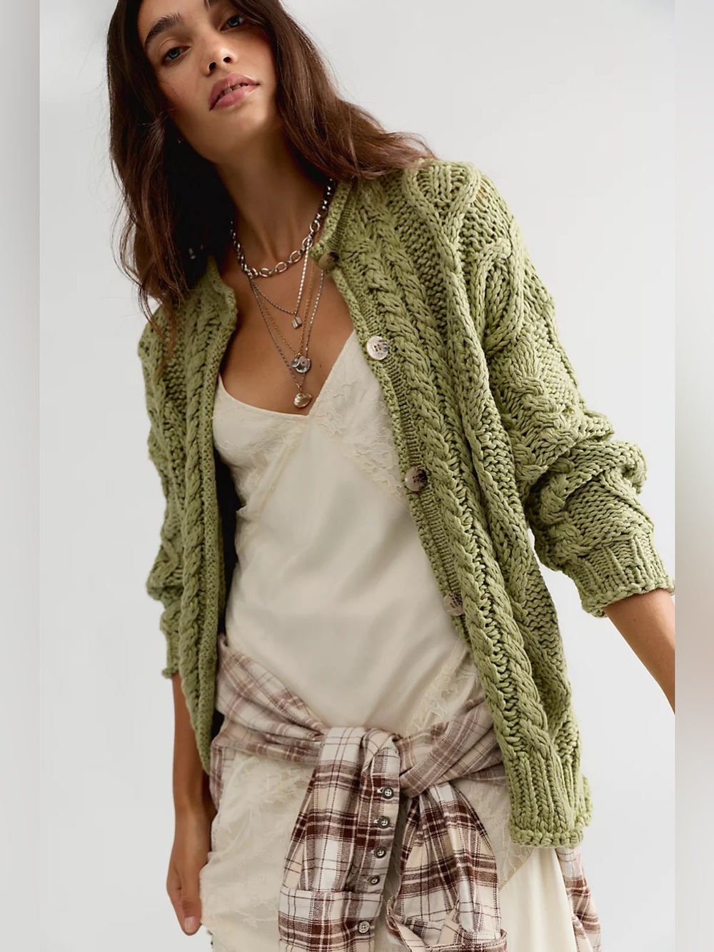 Free People Opal Knit Cardi XS Color: Iguana NWT